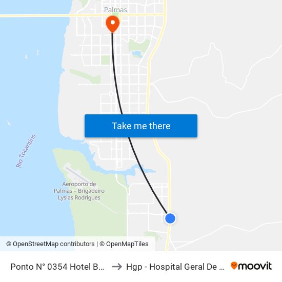 Ponto N° 0354 Hotel Beija-Flor to Hgp - Hospital Geral De Palmas map