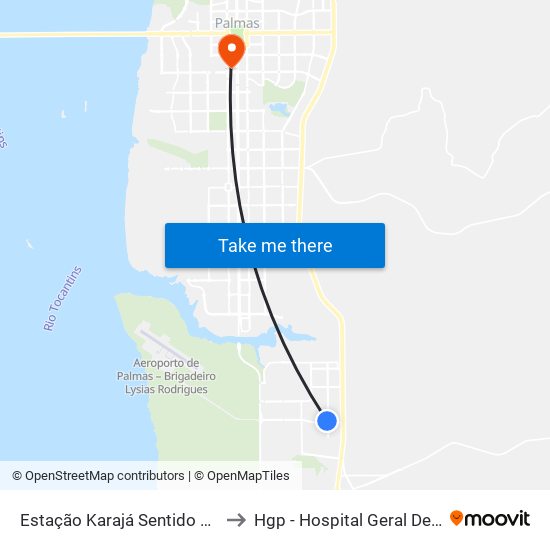 Estação Karajá Sentido Sul-Norte to Hgp - Hospital Geral De Palmas map