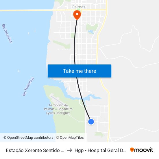 Estação Xerente Sentido Sul-Norte to Hgp - Hospital Geral De Palmas map