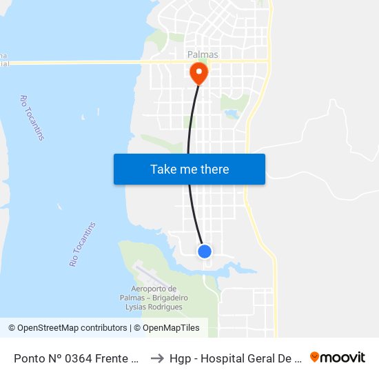 Ponto Nº 0364 Frente P/ Ulbra to Hgp - Hospital Geral De Palmas map
