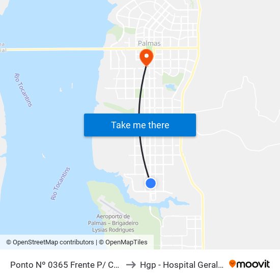 Ponto Nº 0365 Frente P/ Complexo Ulbra to Hgp - Hospital Geral De Palmas map