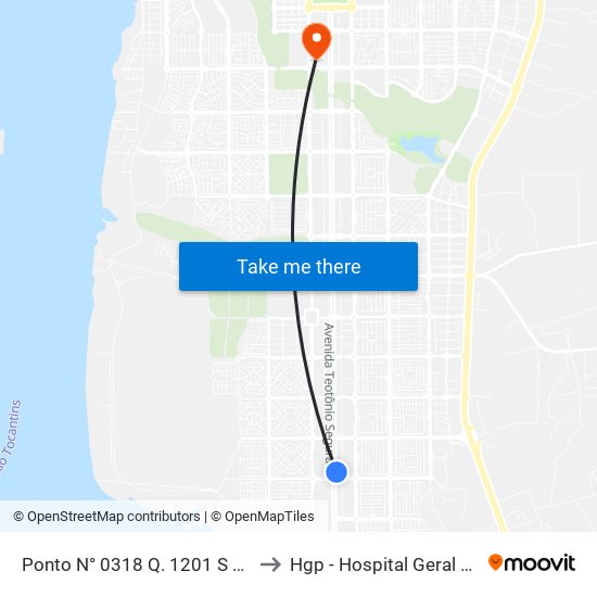 Ponto N° 0318 Q. 1201 S Av. Teotônio to Hgp - Hospital Geral De Palmas map