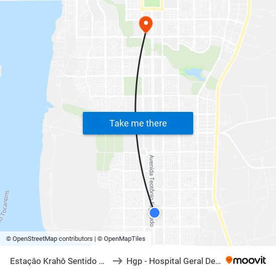 Estaçâo Krahô Sentido Sul-Norte to Hgp - Hospital Geral De Palmas map