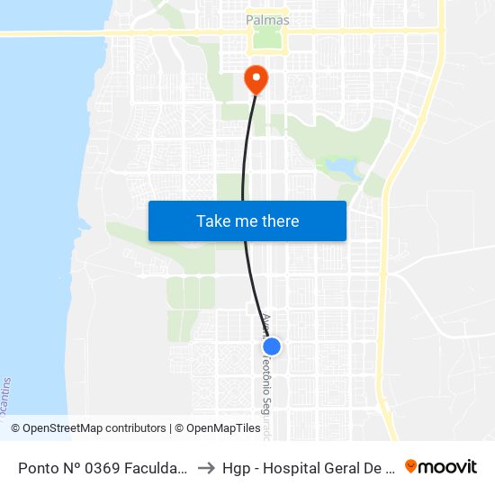 Ponto Nº 0369 Faculdade Unip to Hgp - Hospital Geral De Palmas map