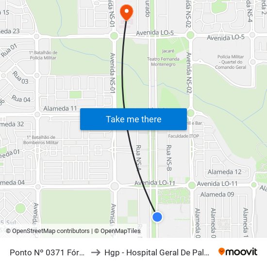 Ponto Nº 0371 Fórum to Hgp - Hospital Geral De Palmas map