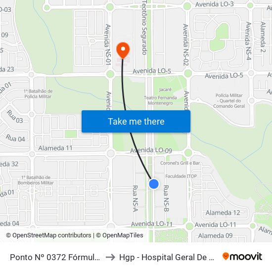 Ponto Nº 0372 Fórmula Mais to Hgp - Hospital Geral De Palmas map