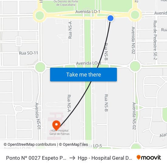 Ponto Nº 0027 Espeto Por Do Sol to Hgp - Hospital Geral De Palmas map