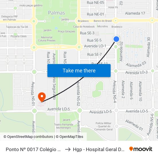 Ponto Nº 0017 Colégio Frederico to Hgp - Hospital Geral De Palmas map