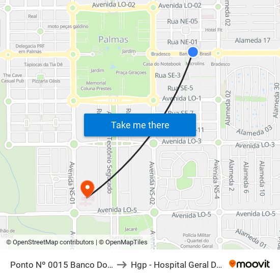 Ponto Nº 0015 Banco Do Brasil Jk to Hgp - Hospital Geral De Palmas map