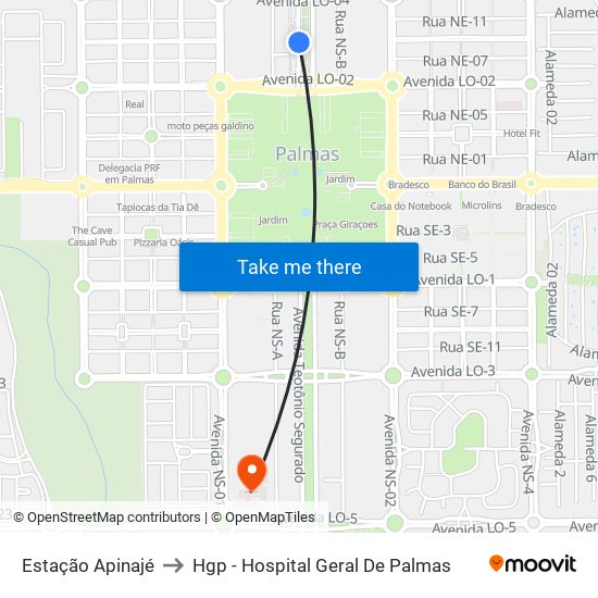 Estação Apinajé to Hgp - Hospital Geral De Palmas map