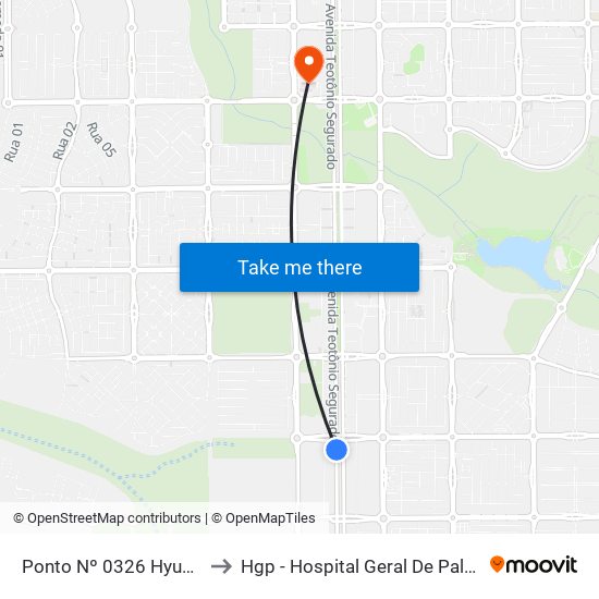 Ponto Nº 0326 Hyundai to Hgp - Hospital Geral De Palmas map