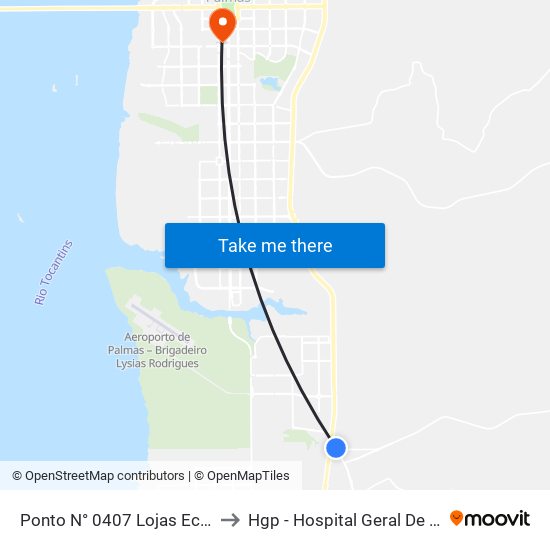 Ponto N° 0407 Lojas Economia to Hgp - Hospital Geral De Palmas map