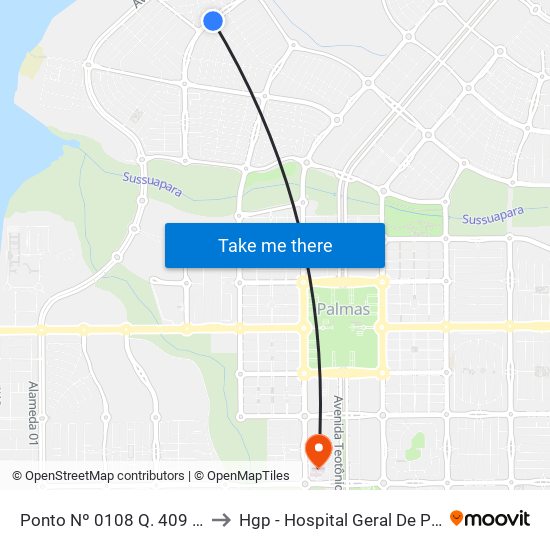 Ponto Nº 0108 Q. 409 Norte to Hgp - Hospital Geral De Palmas map
