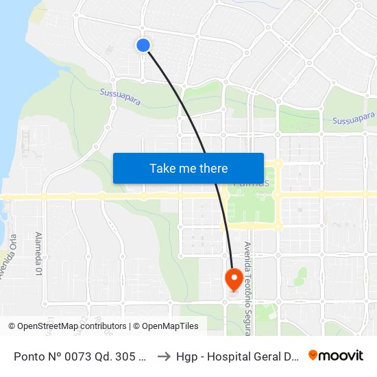 Av. Ns 5, 418 | Posto Eldorado 2, Q307 Norte to Hgp - Hospital Geral De Palmas map