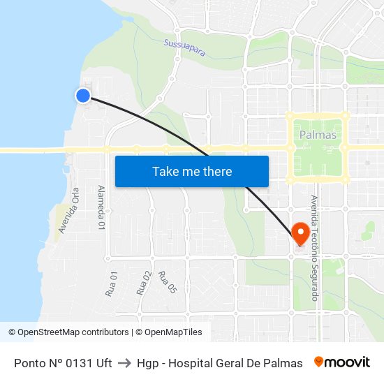 Ponto Nº 0131 Uft to Hgp - Hospital Geral De Palmas map