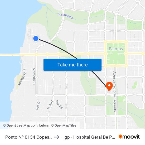 Ponto Nº 0134 Copese Uft to Hgp - Hospital Geral De Palmas map
