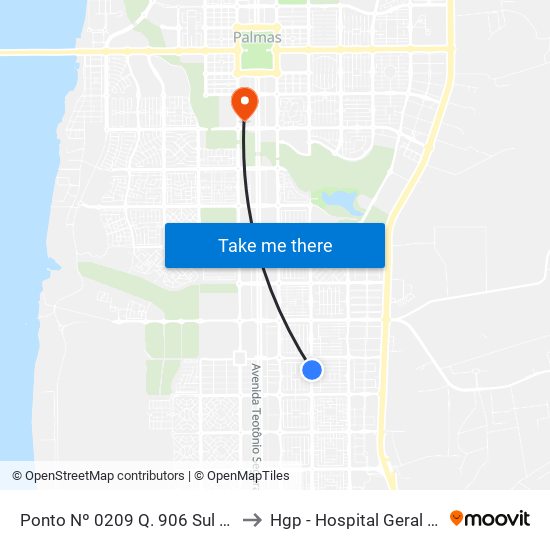 Ponto Nº 0209 Q. 906 Sul Avenida Ns 4 to Hgp - Hospital Geral De Palmas map