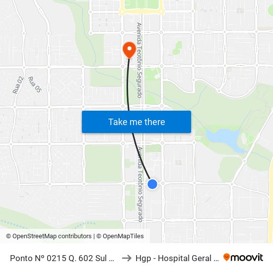 Ponto Nº 0215 Q. 602 Sul Avenida Lo 13 to Hgp - Hospital Geral De Palmas map