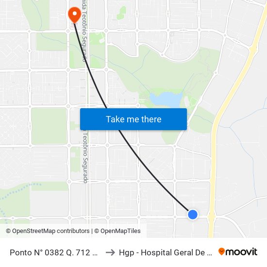 Ponto N° 0382 Q. 712 Sul Al. 1 to Hgp - Hospital Geral De Palmas map