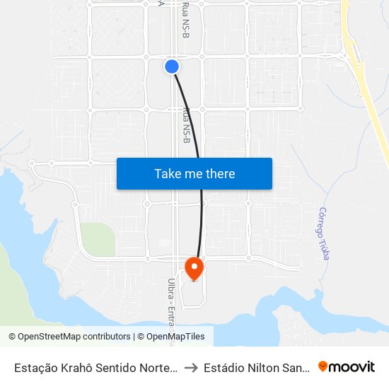 Estação Krahô Sentido Norte-Sul to Estádio Nilton Santos map