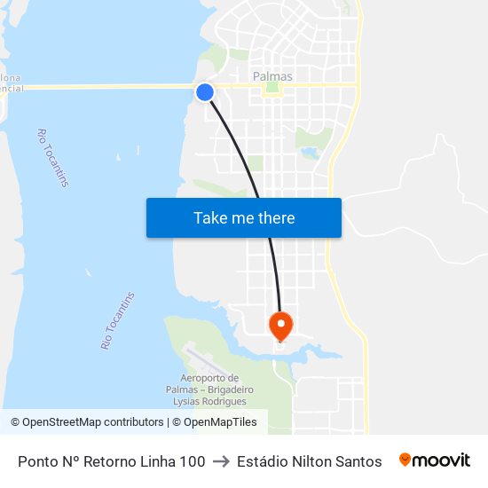 Ponto Nº Retorno Linha 100 to Estádio Nilton Santos map