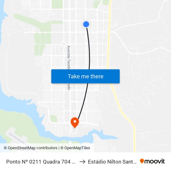 Ponto Nº 0211 Quadra 704 Sul to Estádio Nilton Santos map