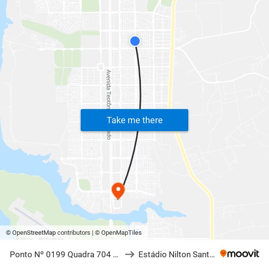 Ponto Nº 0199 Quadra 704 Sul to Estádio Nilton Santos map