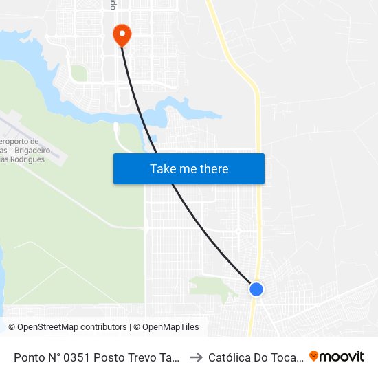 Ponto N° 0351 Posto Trevo Taquaralto to Católica Do Tocantins map