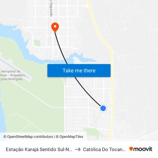 Estação Karajá Sentido Sul-Norte to Católica Do Tocantins map