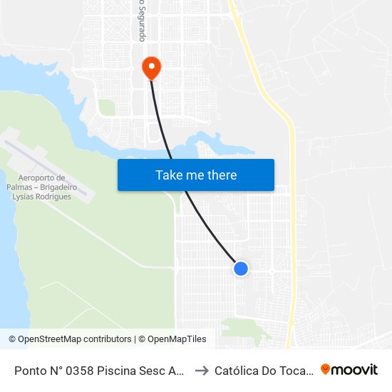 Ponto N° 0358 Piscina Sesc Aureny III to Católica Do Tocantins map