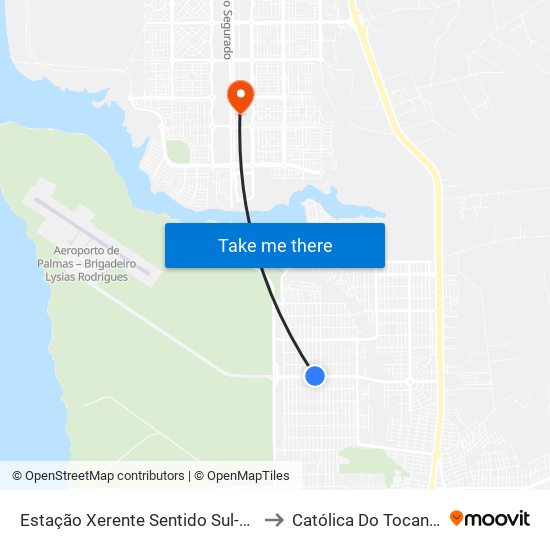 Estação Xerente Sentido Sul-Norte to Católica Do Tocantins map