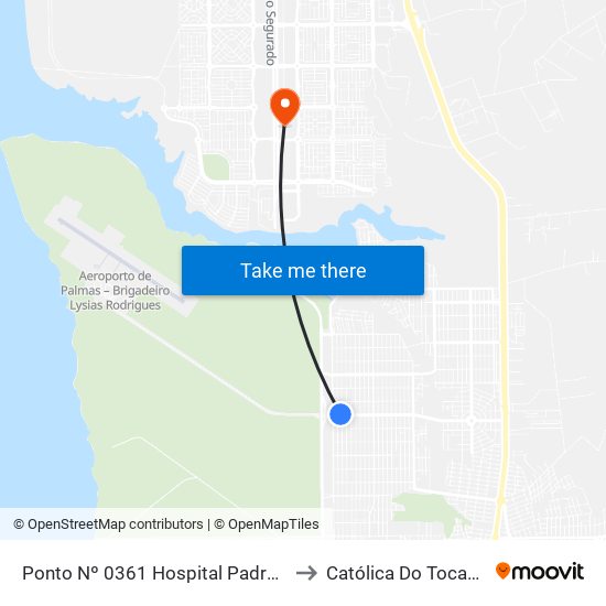 Ponto Nº 0361 Hospital Padre Luso to Católica Do Tocantins map