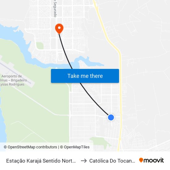 Estação Karajá Sentido Norte-Sul to Católica Do Tocantins map