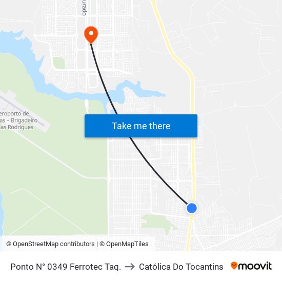 Ponto N° 0349 Ferrotec Taq. to Católica Do Tocantins map