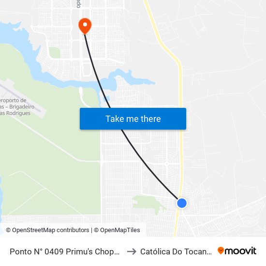 Ponto N° 0409 Primu's Chopperia to Católica Do Tocantins map