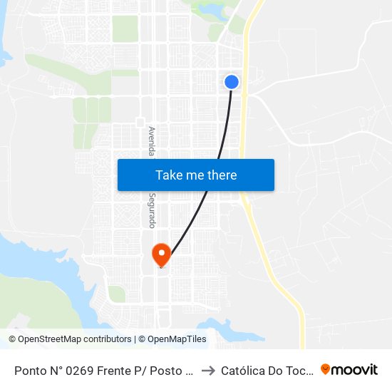 Ponto N° 0269 Frente P/ Posto Perequete to Católica Do Tocantins map