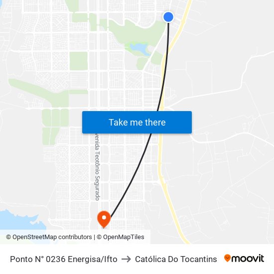 Ponto N° 0236 Energisa/Ifto to Católica Do Tocantins map