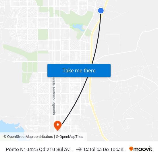 Ponto N° 0425 Qd 210 Sul Av. Lo 5 to Católica Do Tocantins map