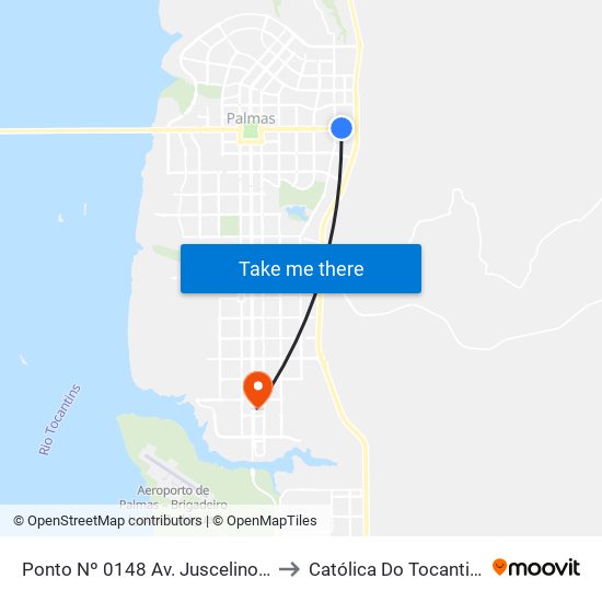 Ponto Nº 0148 Av. Juscelino K. to Católica Do Tocantins map