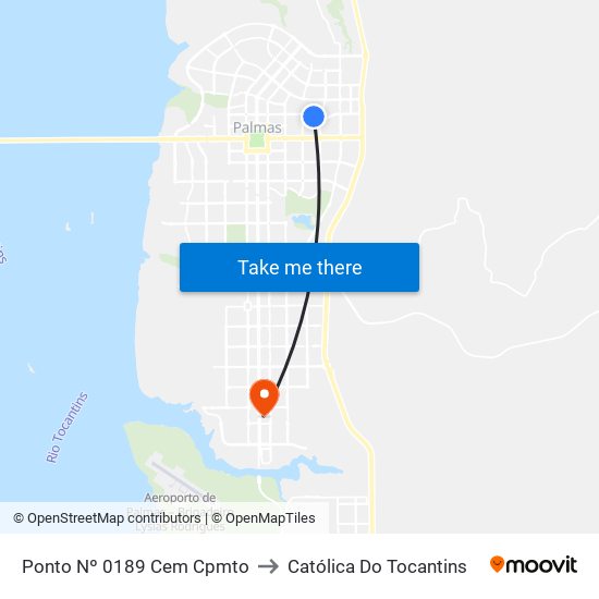 Ponto Nº 0189 Cem Cpmto to Católica Do Tocantins map