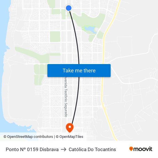 Ponto Nº 0159 Disbrava to Católica Do Tocantins map