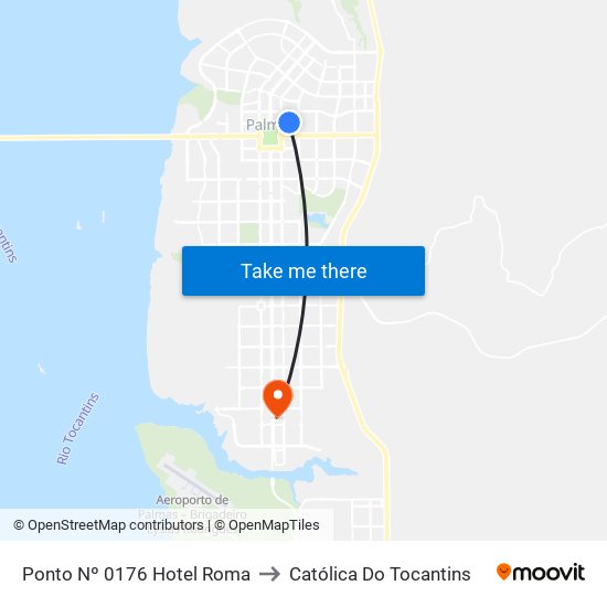 Ponto Nº 0176 Hotel Roma to Católica Do Tocantins map