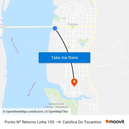 Ponto Nº Retorno Linha 100 to Católica Do Tocantins map