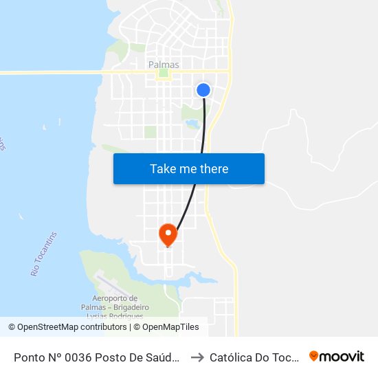 Ponto Nº 0036 Posto De Saúde 210 Sul to Católica Do Tocantins map