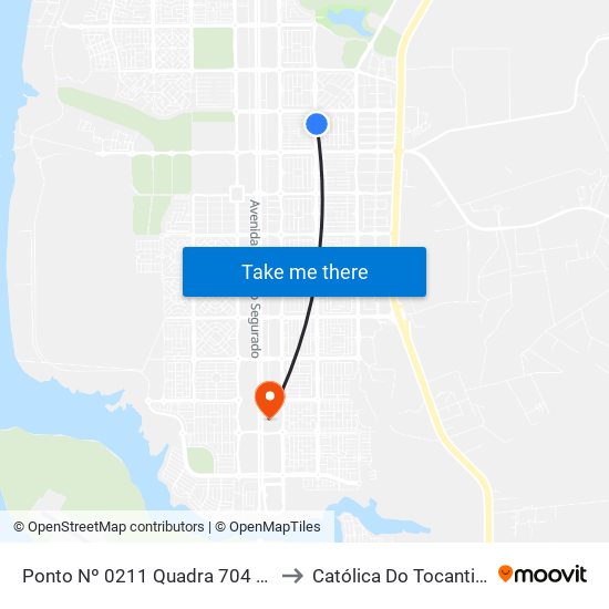 Ponto Nº 0211 Quadra 704 Sul to Católica Do Tocantins map