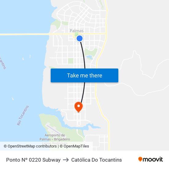 Ponto Nº 0220 Subway to Católica Do Tocantins map