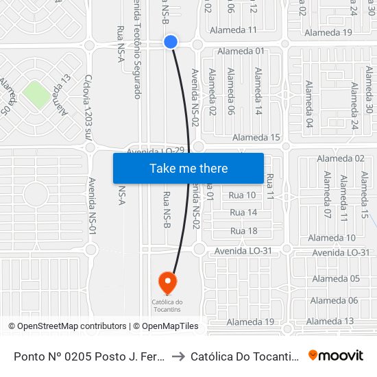 Ponto Nº 0205 Posto J. Ferro to Católica Do Tocantins map