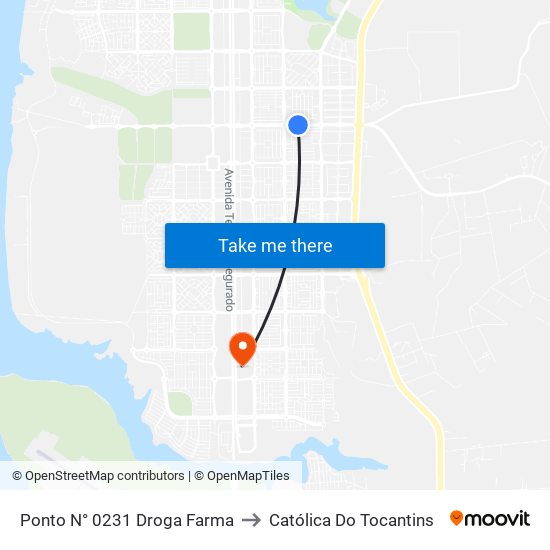 Ponto N° 0231 Droga Farma to Católica Do Tocantins map