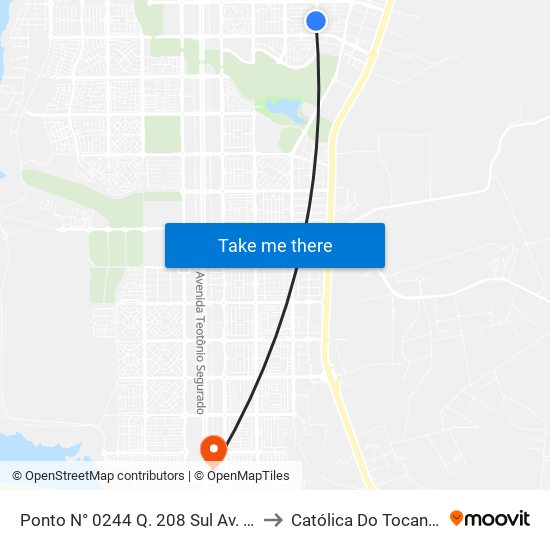 Ponto N° 0244 Q. 208 Sul Av. Ns 8 to Católica Do Tocantins map