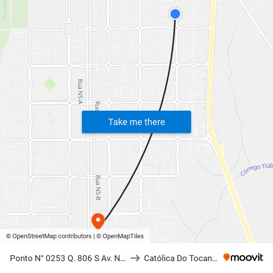 Ponto N° 0253 Q. 806 S Av. Ns 10 to Católica Do Tocantins map